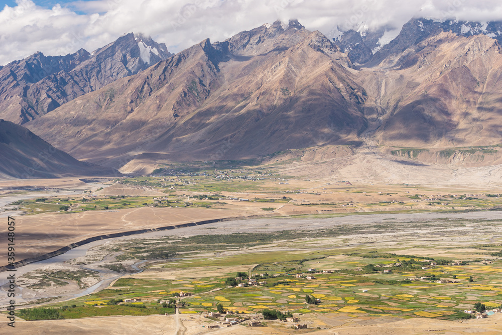 Padum village in beautiful summer season, Himalaya mountains range in  Zanskar valley, Ladakh region, India