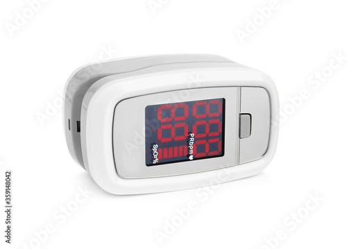 Modern fingertip pulse oximeter isolated on white