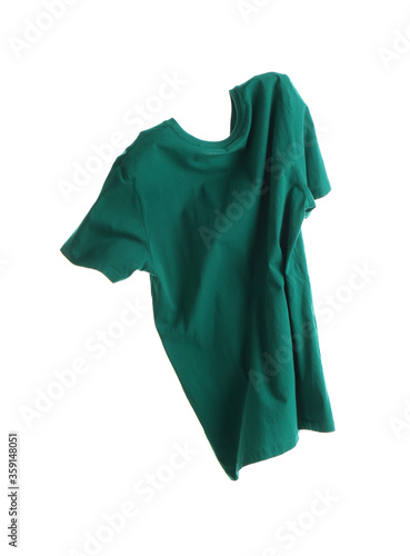 Green t-shirt isolated on white. Stylish clothes