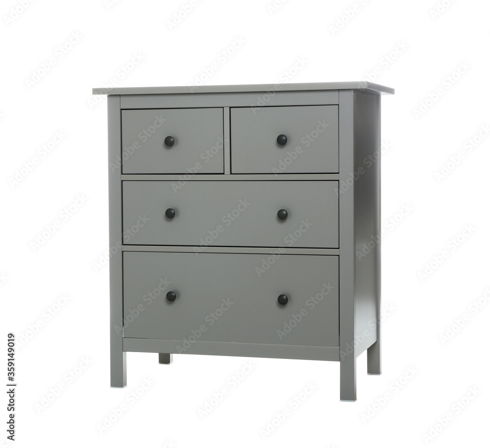 Grey chest of drawers isolated on white Grey chest of drawers isolated on white