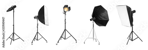 Set with different studio lightings on white background, banner design