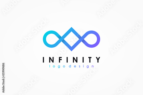 Infinity Logo. Blue and Purple Geometric Square and Circle Line Style Combination isolated on White Background. Usable for Business and Technology Logos. Flat Vector Logo Design Template Element.