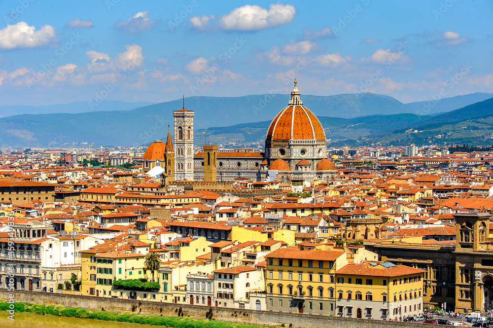 It's View from the Michelangelo square on the Historic Centre of Florence, Italy. UNESCO World Heriage.