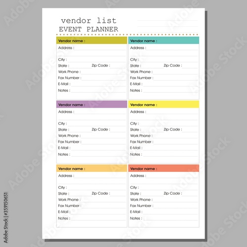 Event Planner, Vendor List