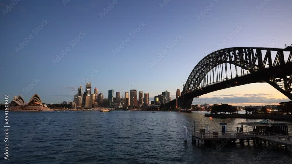 Timelapse over Sydney Harbour from Kirribilli near the Sydney Harbour bridge in view of Circular Quay city CBD landmarks.
Timelapse over Sydney Harbour from Kirribilli near the Sydney Harbour bridge in view of Circular Quay city CBD landmarks.