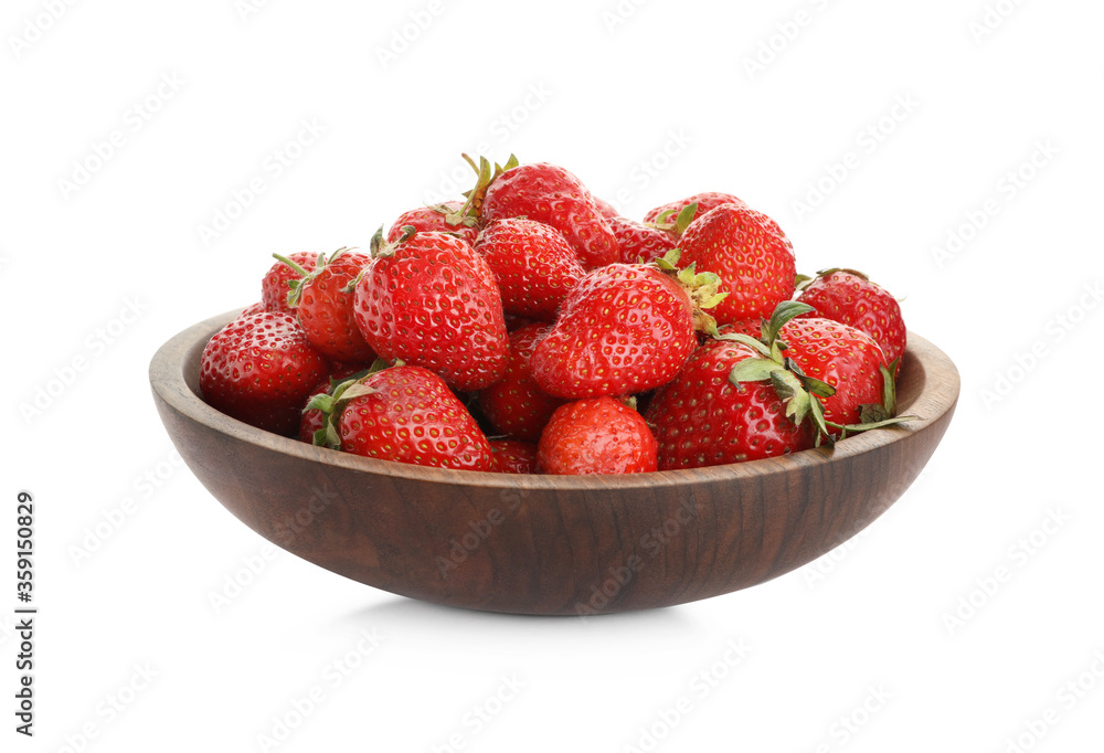 Ripe strawberries in bowl isolated on white Ripe strawberries in bowl isolated on white