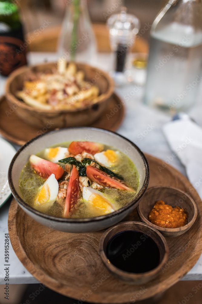 Delicious food in a restaurant on Bali, Indonesia Delicious food in a restaurant on Bali, Indonesia
