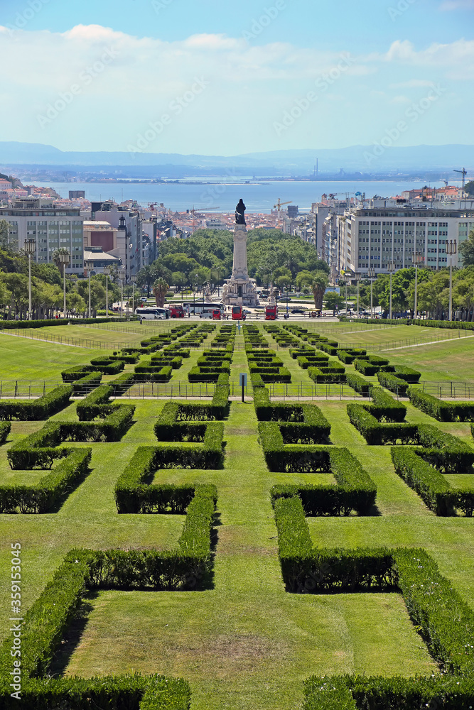 Eduardo VII Park which is a public park in Lisbon, Portugal. The park is to the north of the Avenida da Liberdade and the Marquis of Pombal Square, in the centre of the city