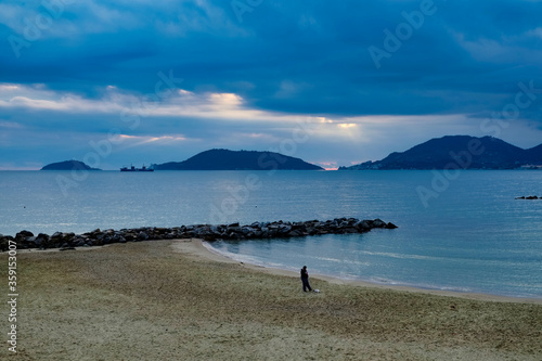 View of the beach of Lerici in the Gulf of La Spezia Italy