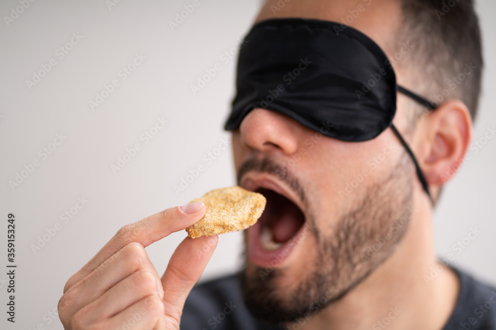 Blind Taste. Blindfolded Food Test Blind Taste. Blindfolded Food Test