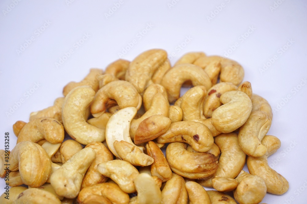 Close up of cashew nuts with white backgorund. Close up of cashew nuts with white backgorund.