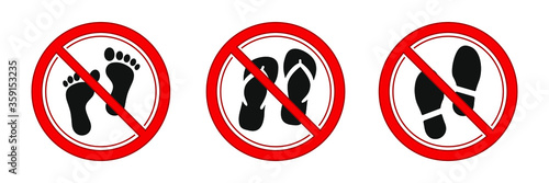 No foot slipper and shoes sign. Red prohibitation signs vector image