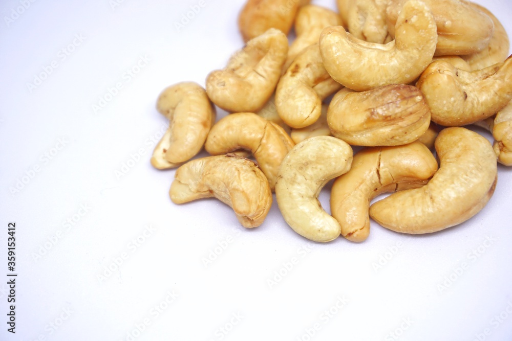 Close up of cashew nuts with white backgorund. Close up of cashew nuts with white backgorund.