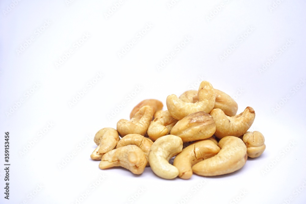 Close up of cashew nuts with white backgorund. Close up of cashew nuts with white backgorund.