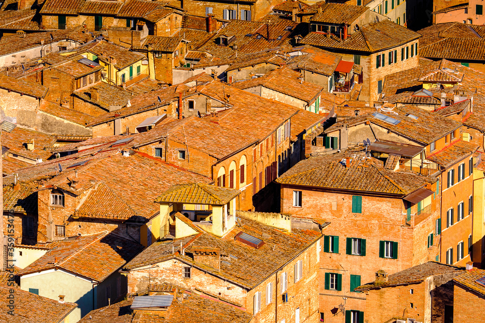 It's Aerial view over Historic centre of Siena. UNESCO a World Heritage Site