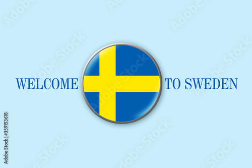 Free Download Sweden flag in a circular icon on blue background. Welcome to Sweden. Travels. - GFXLoad