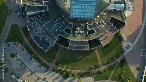 Top view at sunset of the National library in Minsk. Belarus, public building photo