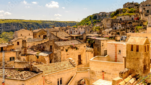 It's Houses in Matera, Puglia, Italy. The Sassi and the Park of the Rupestrian Churches of Matera. UNESCO World Heritage site
