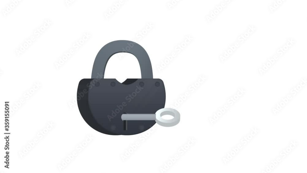 Padlock. Animation of the key in the lock, alpha channel is enabled. Cartoon Padlock. Animation of the key in the lock, alpha channel is enabled. Cartoon