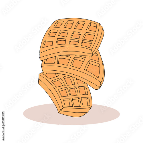 Sweet waffles vector cartoon illustration. Tasty breakfast Belgian waffles hand drawn concept.