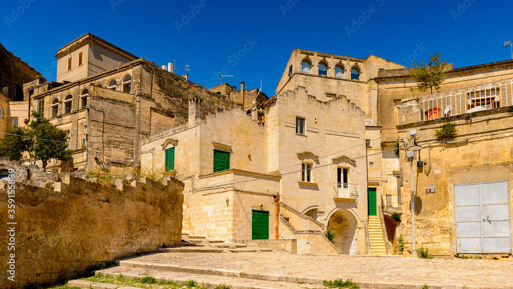 It's Street of Matera, Puglia, Italy. The Sassi and the Park of the Rupestrian Churches of Matera. UNESCO World Heritage site