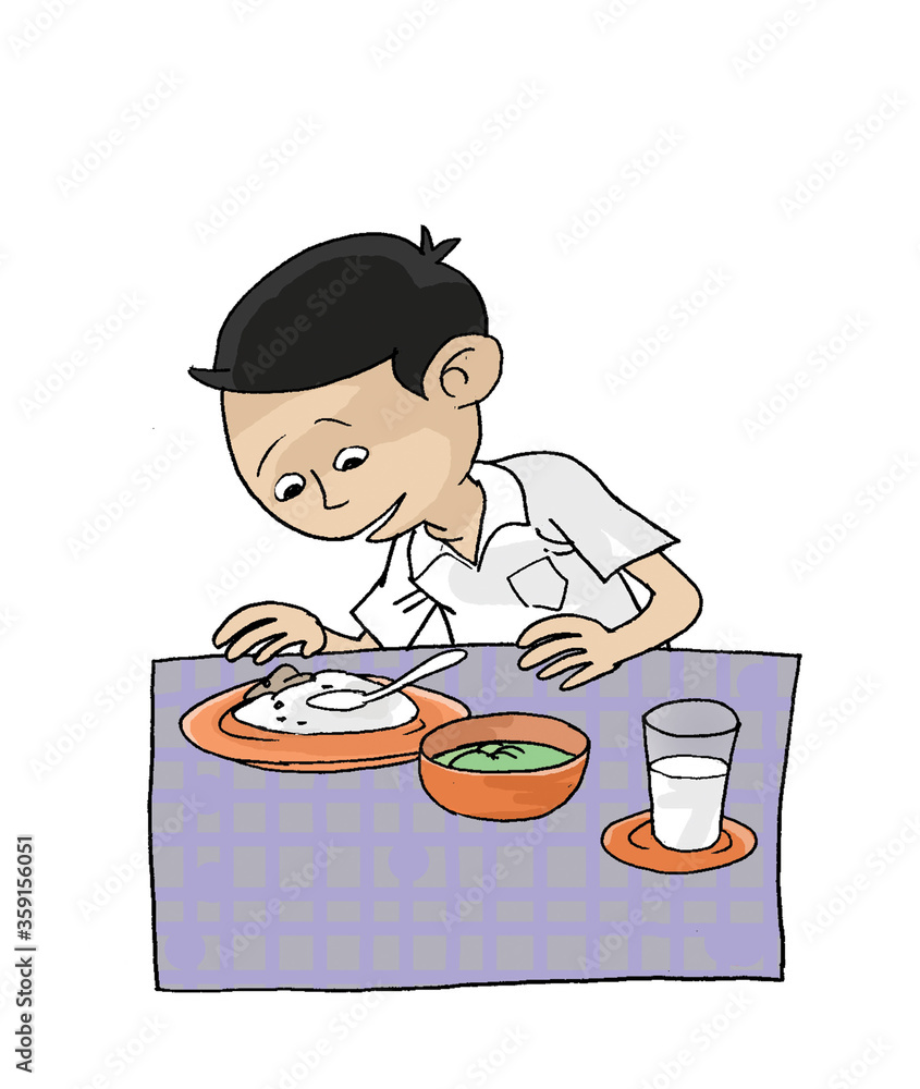 boy is eating, full illustration of white background boy is eating, full illustration of white background