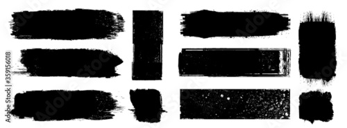 Grunge Paint Roller . Vector brush Stroke . Distressed banner . Black stripes isolated. paintbrush collection . Modern Textured shape . Dry border in Black . Bulge lines