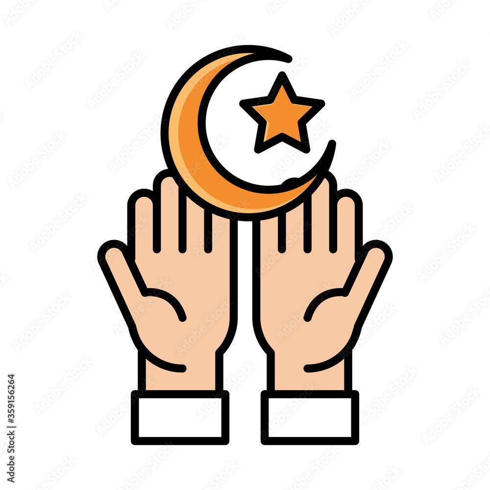 Fototapeta premium hands moon and star eid mubarak islamic religious sacred line and fill icon