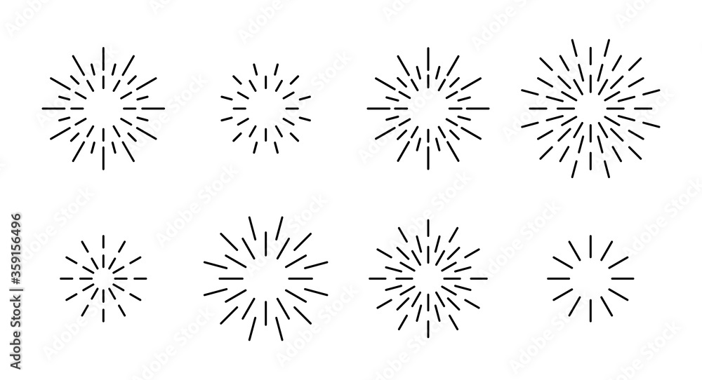 Star shape outline fireworks explosion pattern set. Black line star shaped firework pattern collection isolated on white background. Christmas festive graphic design, celebrate carnival decoration Star shape outline fireworks explosion pattern set. Black line star shaped firework pattern collection isolated on white background. Christmas festive graphic design, celebrate carnival decoration
