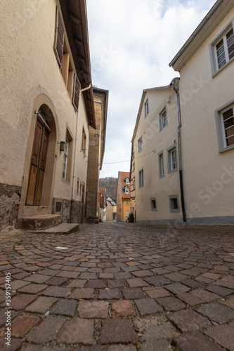 Cobbled road with historic houses in Meisenheim