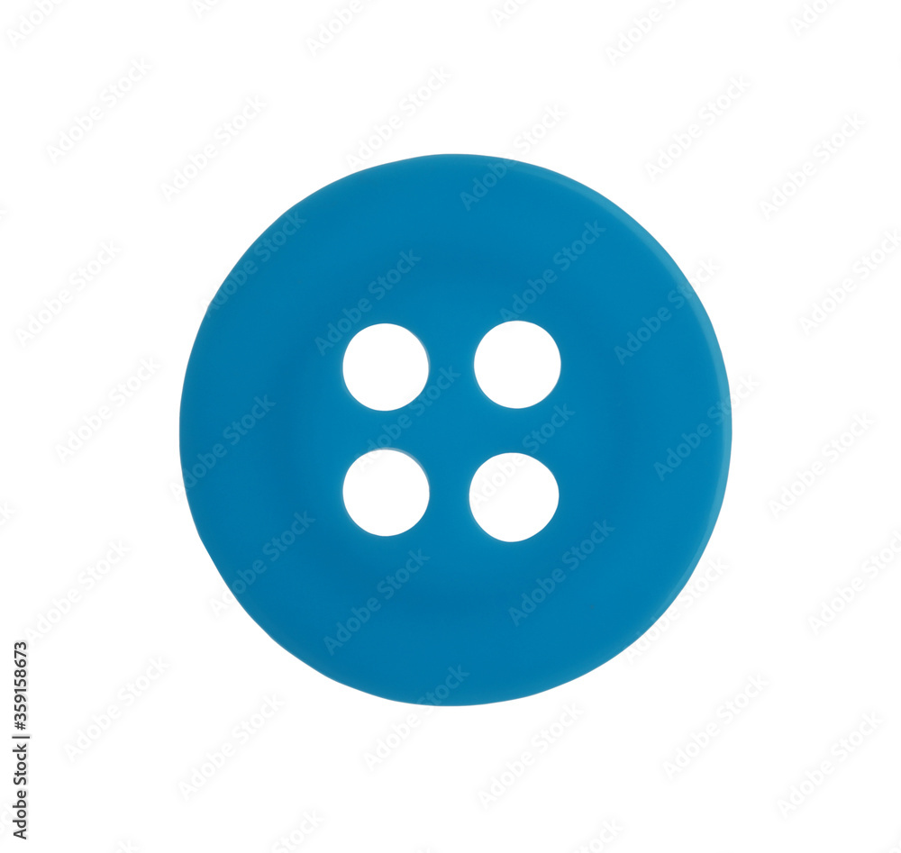 Blue plastic sewing button isolated on white Blue plastic sewing button isolated on white