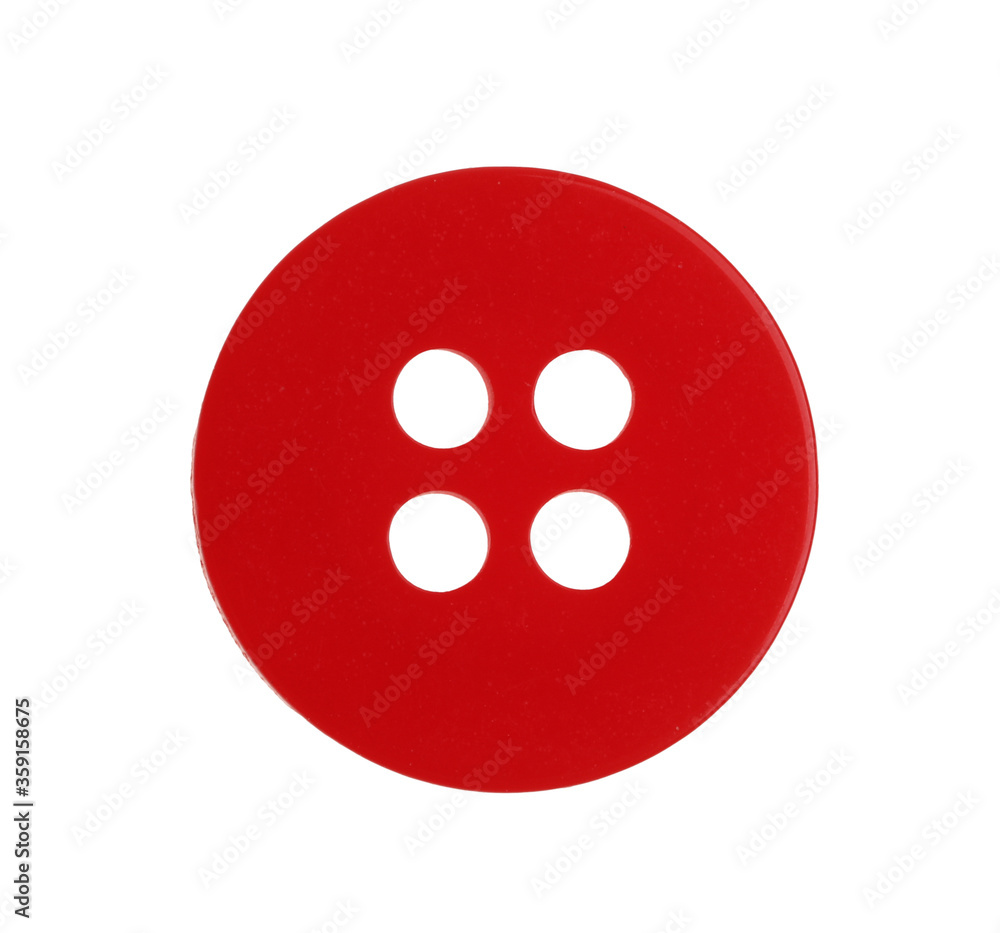 Red plastic sewing button isolated on white Red plastic sewing button isolated on white