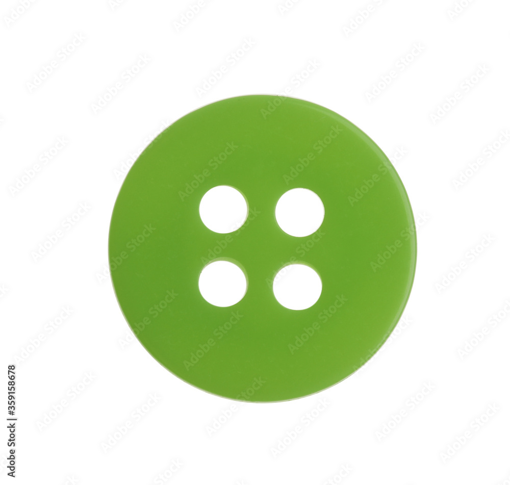 Green plastic sewing button isolated on white Green plastic sewing button isolated on white