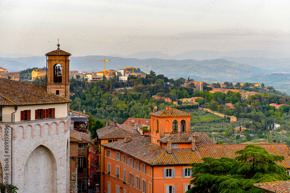 It's Panoramic eveninig view of Perugia, Umbria, Italy