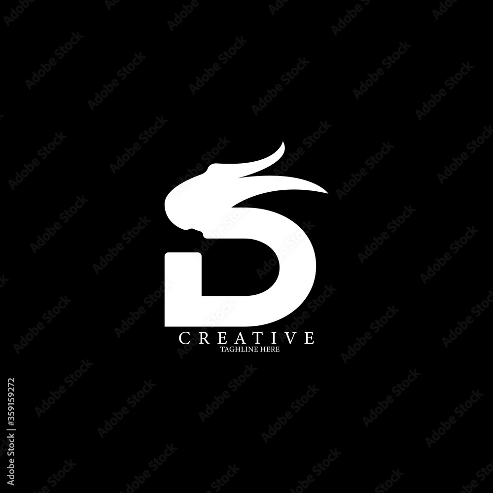 Obraz premium The Rhinoceros Hornbill head concept simple flat D letter logo design