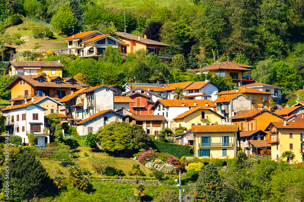 It's Houses on the coast of the Lago Maggiore (Big Lake), Piedmont, Italy