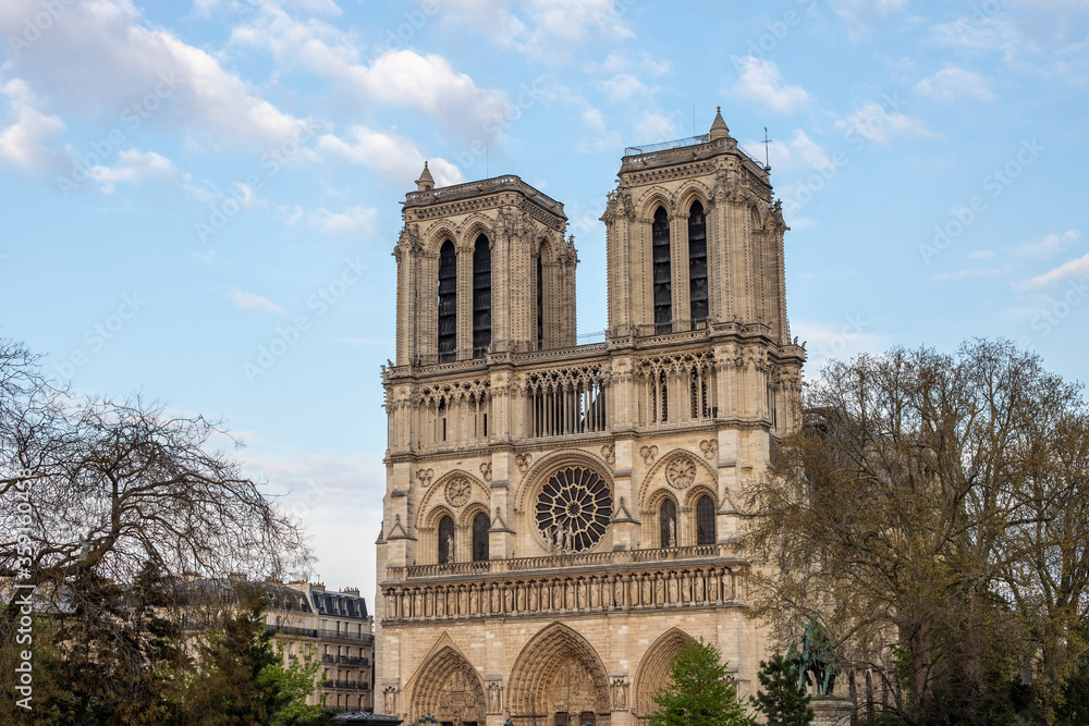 The front with two main towers of cathedral Notre Dame, Paris