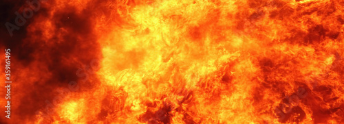 Background of fire as a symbol of hell and eternal torment. Horizontal image.