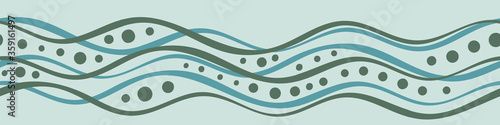 Water waves horizontal vector border print. Embellisgment for cards, ribbons, posters, and diplomas. Can be tiled and used as striped seamless pattern for fabrics, textiles, stationery, and packaging.