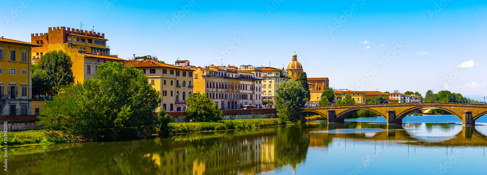 It's Bank of Arno and Ponte d'oro (Golden Bridge), Florence, Italy