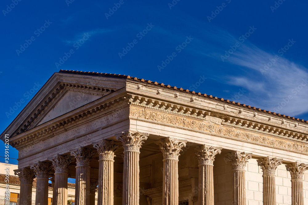Court house, imposing neoclassical monument  with a colonnade in Nimes, France