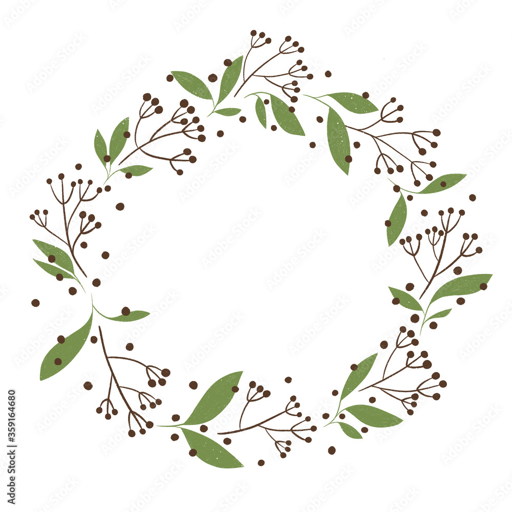 A wreath of twigs, leaves, berries. A wreath of twigs, leaves, berries.
