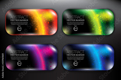 Abstract vector banners set of 4. Black round rock banners. Pebble stones. Isolated on black background. Vector illustration. Eps10.