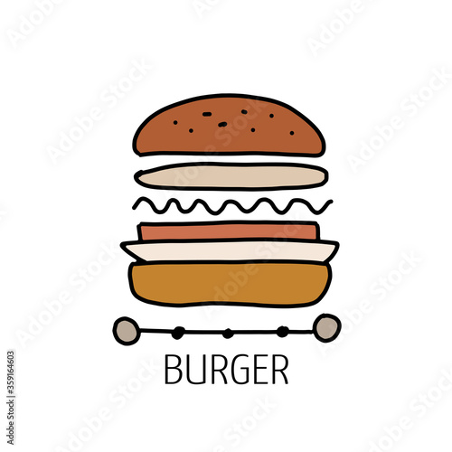 Burger, outline simple style. fast food design icon for print, web or mobile app