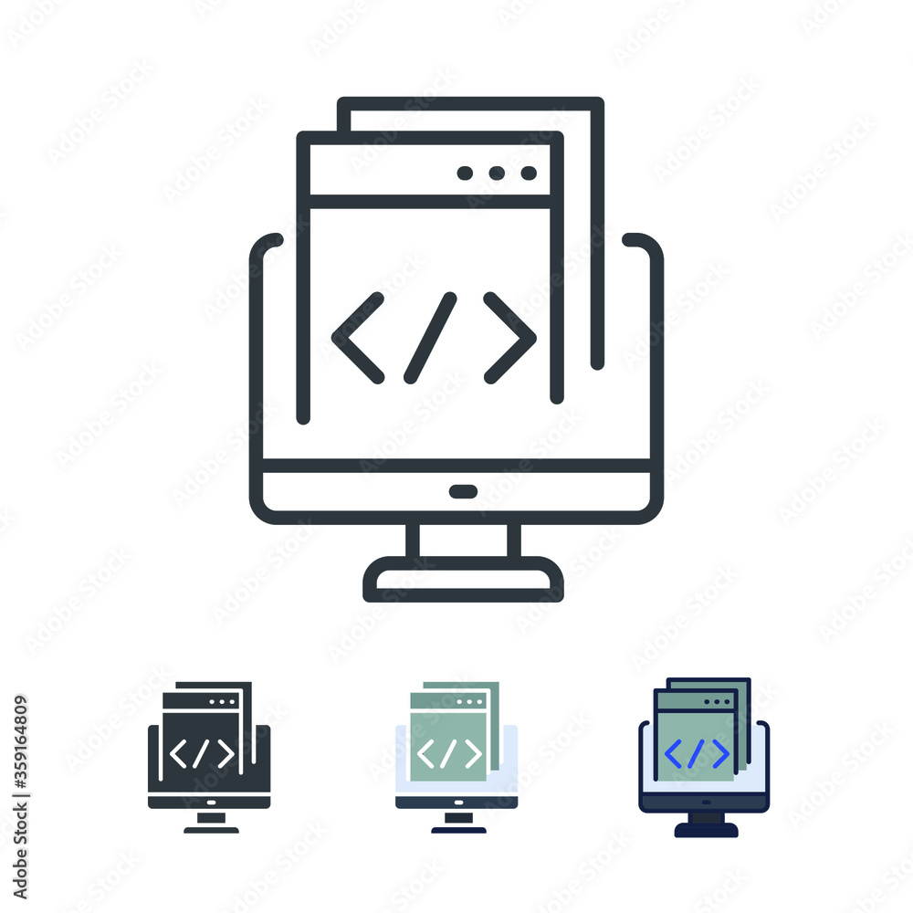 Developing Programming and coding technology on laptop screen, big data processing, Website design infographic. Software development icon. Vector illustration Design on white background. EPS10 Developing Programming and coding technology on laptop screen, big data processing, Website design infographic. Software development icon. Vector illustration Design on white background. EPS10