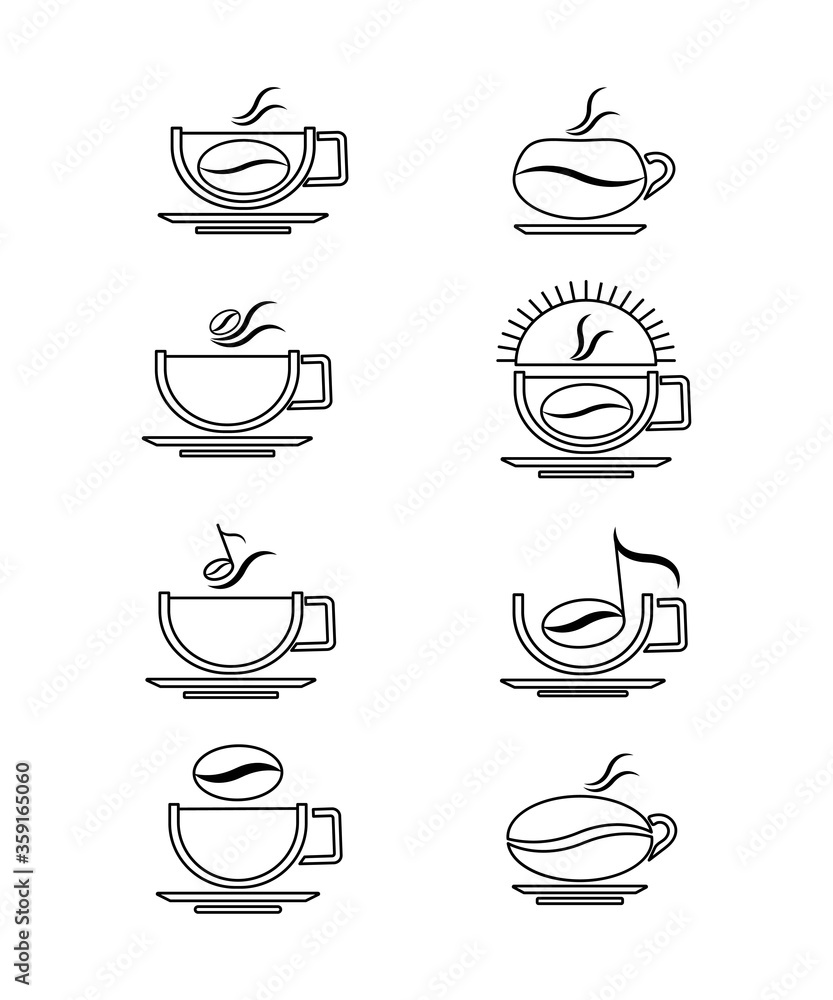 
Set of stylized, coffee cups. Contour image on a white background. Design element. Vector graphics.