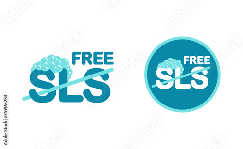 SLS free sign -  unavailability of Sodium Laureth Sulfate in cosmetics and household chemicals - emblem for products packaging