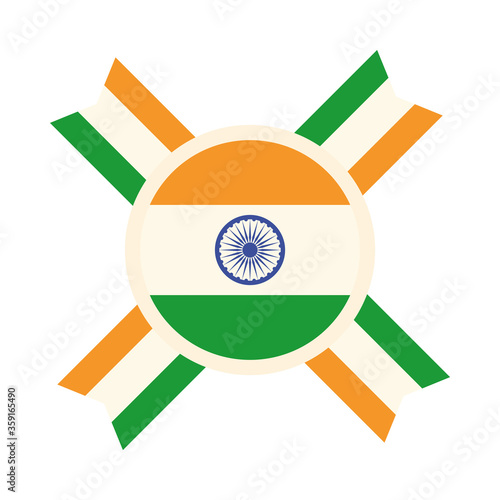 happy independence day india, ashoka wheel national emblem flat style icon
