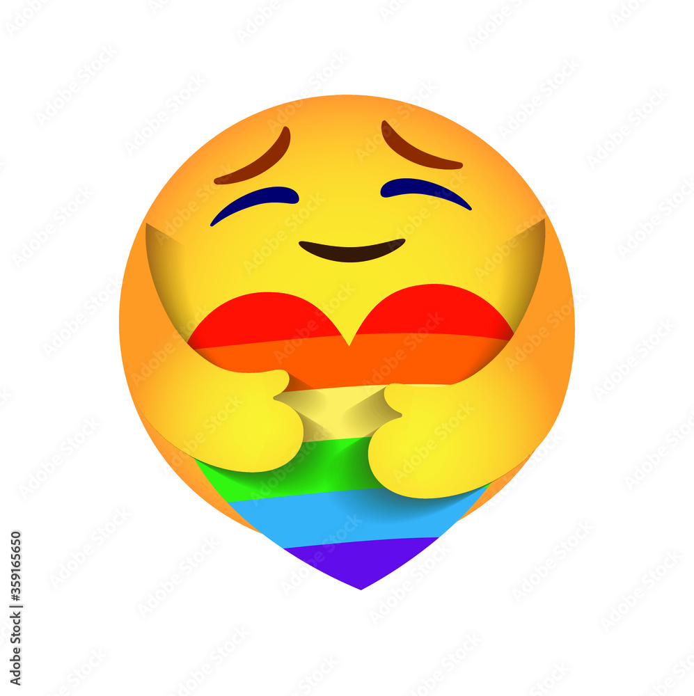 Lgbt Community Symbol Emoji Emoticon Vector Round Yellow Cartoon Hugging Heart Love Design