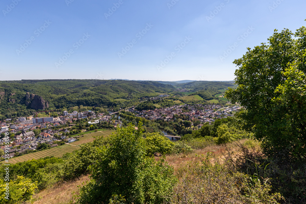 Fototapeta premium High angle view from the Rotenfels of Bad Muenster am Stein Ebernburg